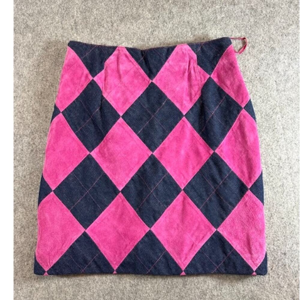 VTG 90s Wilsons Leather Maxima Suede Denim Argyle Mini Skirt Womens 6 Pink Cute